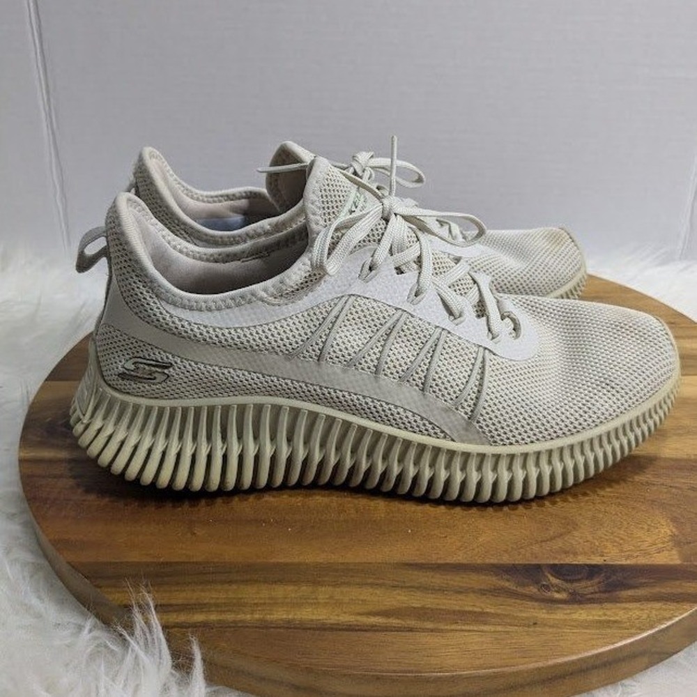 Skechers BOBS B Squad Taupe Knit Sneakers Womens‎ 8 Ribbed Midsole 117417TX